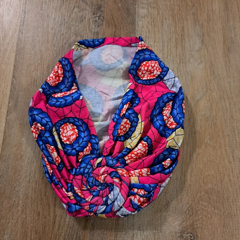 Vibrant Pre-tied Ankara Print Turban Headwrap Scarf Front Knot Bold Pattern NWOT